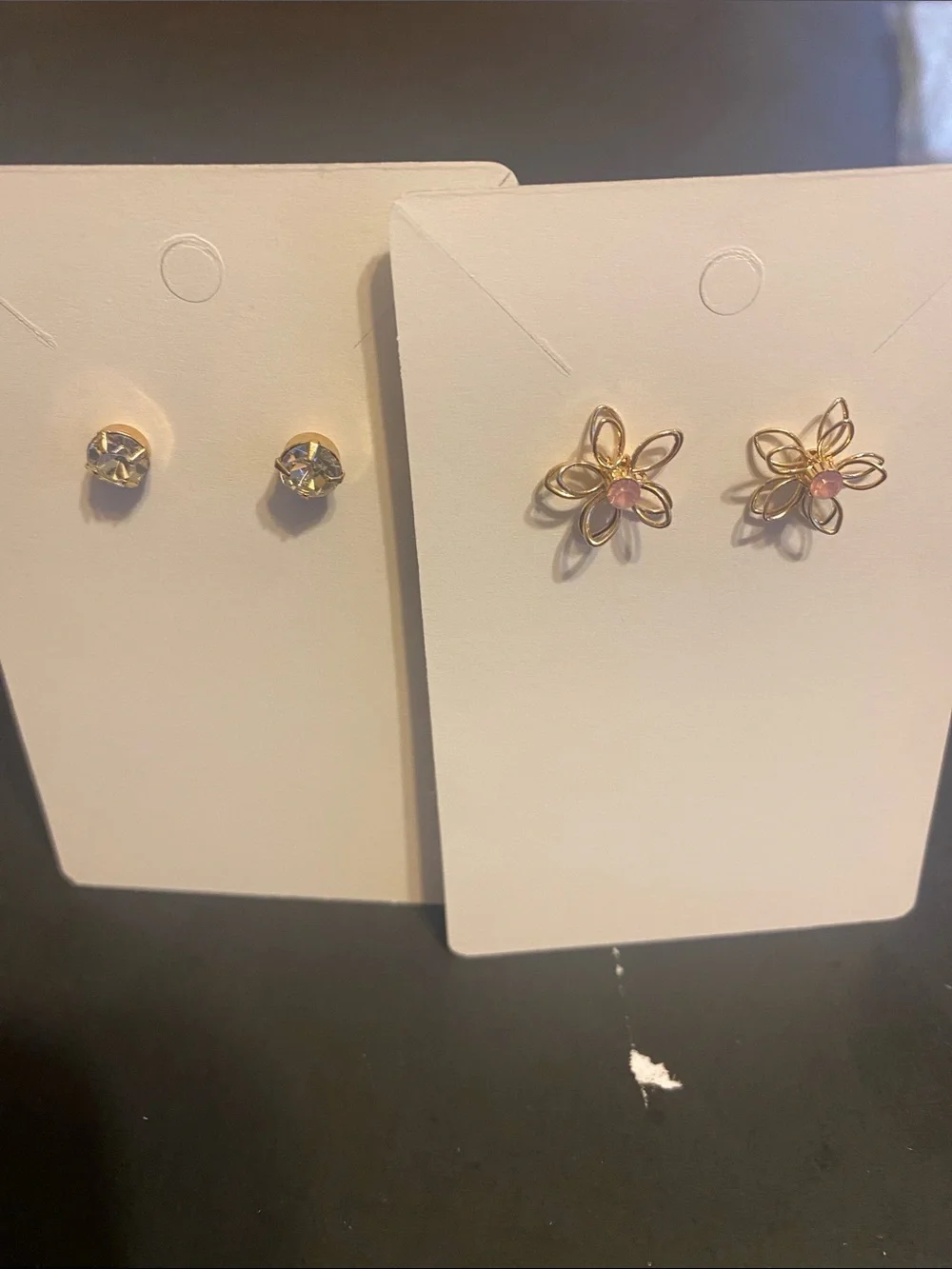 Gold Flower Stud Earrings with Pink Center - Women Jewelry